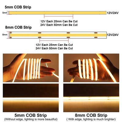 100lm/w DC 12V24V 8mm 320leds Blau Flexible COB Led Streifenlicht für Schrank Schlafzimmer Küche Beleuchtung Dekoration