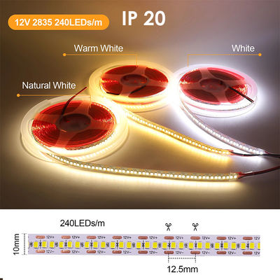 Wasserdichte SMD2835 LED-Streifenleuchten 240Leds 8mm 24v 12v 3000K 4000K 6500K IP67 IP65 IP20