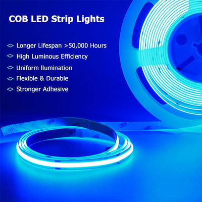 CE LVD EMC ROHS FCC REACH ERP2.0 Zertifizierte Eisblaue COB Led-Streifenleuchte mit 8 mm Breite