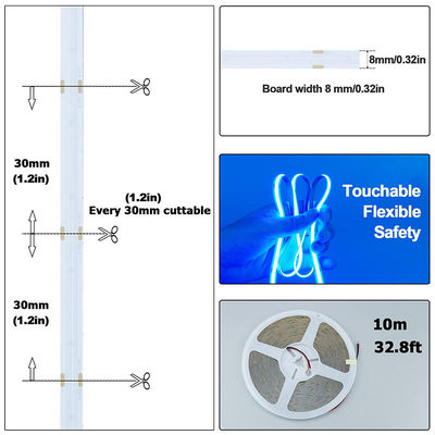 CE LVD EMC ROHS FCC REACH ERP2.0 Zertifizierte Eisblaue COB Led-Streifenleuchte mit 8 mm Breite