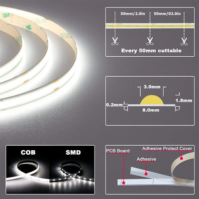 LED-Streifenlicht 8mm10mm 480leds 3000K4000K6500K Warm natürliches weißes flexibles COB-Licht