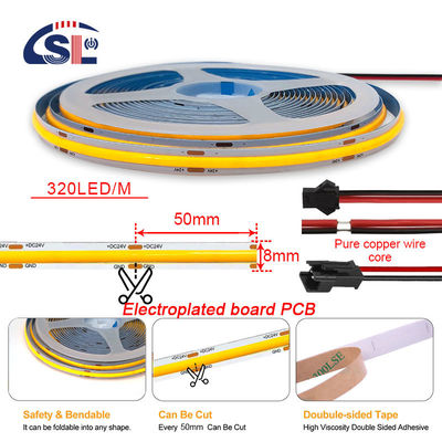 IP20 12V 24V Flexible COB Led Streifenlicht 8mm 320Leds Orange Wasserdicht Streifenlicht 3