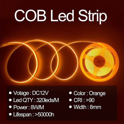 IP20 12V 24V Flexible COB Led Streifenlicht 8mm 320Leds Orange Wasserdicht Streifenlicht 3