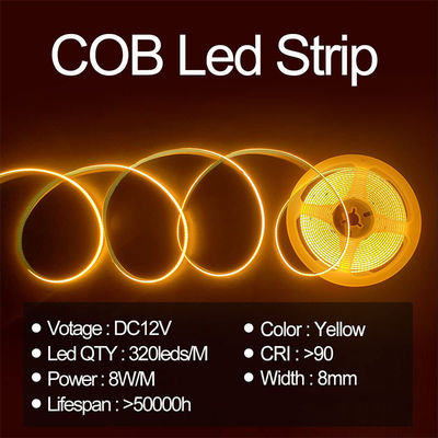 Hotelhaus COB LED Streifenlicht CE RoHs IP20 Ra90 8mm Breite 12V 24V Goldgelb