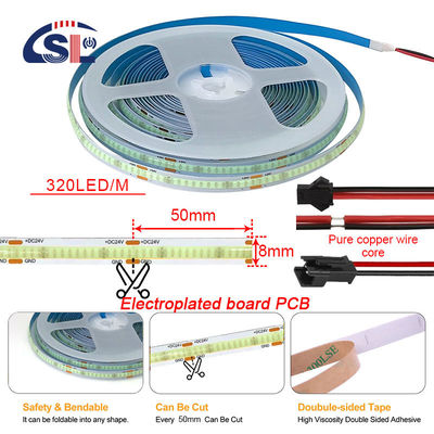 320Leds hohe Helligkeit Eisblau COB Led Streifenlicht CE RoHs IP20 8mm Breite 12V24V