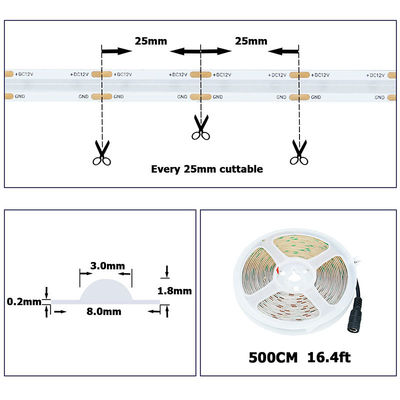 Beleuchtung Hohe Helligkeit DC12V24V 480leds 8mm Ice-Blue COB Led Streifenlicht mit 3-