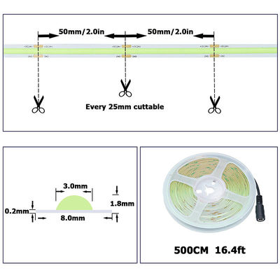 DC12V24V 480LEDs Ra90 8mm10mm Breite Grün Flexible COB LED Streifenlicht für Beleuchtung