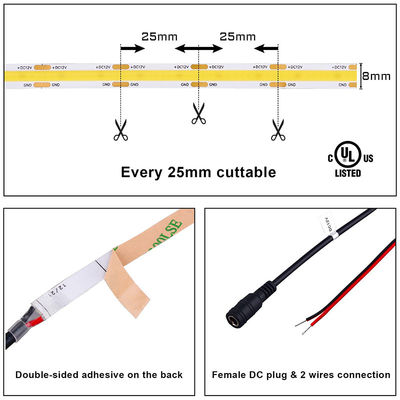 DC 12V24V 8mm10mm Breite 320Leds 6500K Weiß Hohe Helligkeit Flexible COB Led Streifenlicht für Küche Wohnzimmer