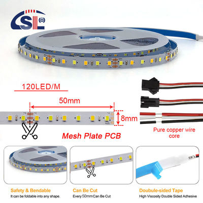 Hohe Helligkeit 12V 8mm 120LEDs SMD2835 Led Streifenlicht mit doppelseitigem CCT-Board
