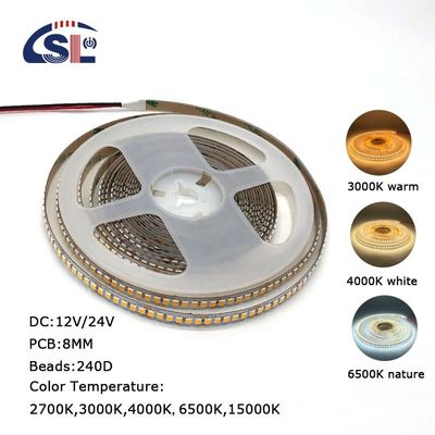 Innenarchitektur LED Streifenlicht 12v24v 240leds 8mm 2700k 3000k 4000k 6500K Flexible Elektroplatte SMD2835