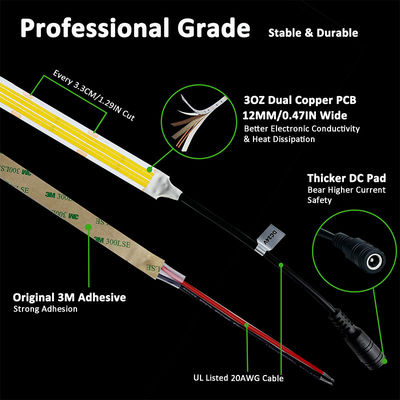 Hochdichte 8mm10mm 320leds 6500K Weiß COB Led Streifenlicht für Innenarchitektur