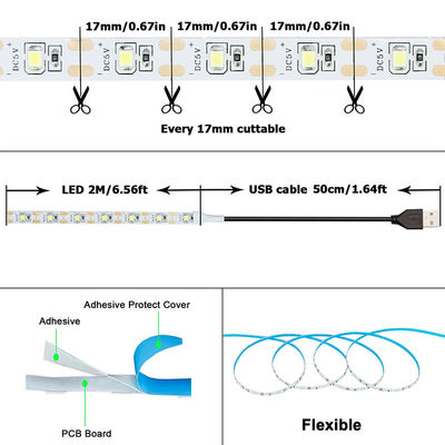 3- 120° Strahlwinkel 5v 120Leds 8mm 4000K Natural Ein Licht ein Schnitt SMD2835 Led Streifenlicht