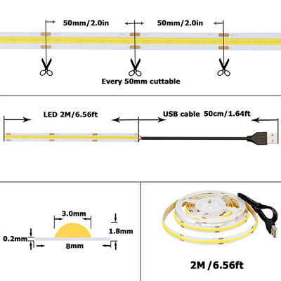 5v 320leds 8mm 6500K Weiß COB Led Streifenlicht für Wohnbeleuchtung durch Schaltersteuerung