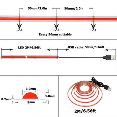 12V dimmbare rote COB LED-Streifenleuchte für Innen- und Außendekoration 8mm 320 LEDs
