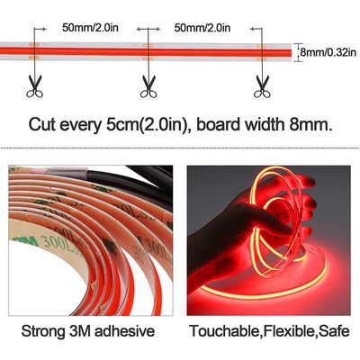12V dimmbare rote COB LED-Streifenleuchte für Innen- und Außendekoration 8mm 320 LEDs
