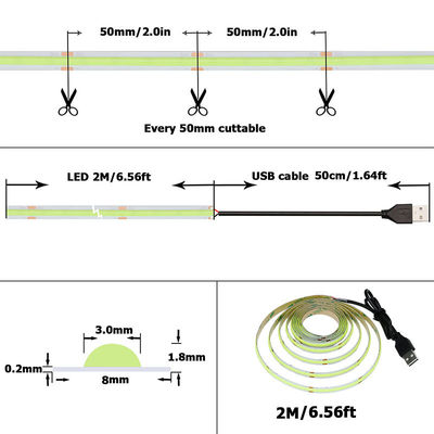 Grüne COB LED Streifenlicht 8mm 320leds 12v24v für Outdoor und Indoor