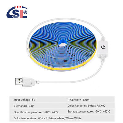 5V Gleichspannungs-Eingang Kupfermaterial COB 320LEDs IP20 Ra 90 LED-Lichtstreifen für Heimbeleuchtung