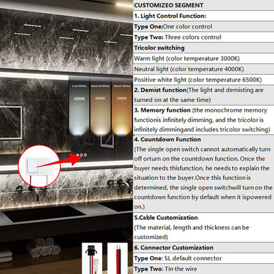 60W 12V Defogger mit einer Taste, einer Farbe, ausgewählter LED-Dimmer-Spiegel, Touch-Sensor-Schalter