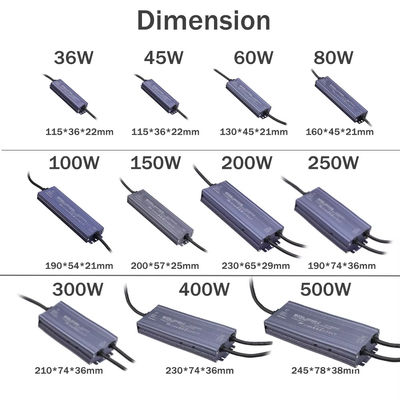 24V Eingangsspannung LED-Lichttransformator IP67 Wasserdicht für den Außenbereich 60W 200W 400W 500W
