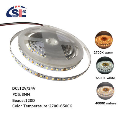 CCT Hohe Helligkeit 8mm 120LEDs 3000K-6500K Dual Color SMD2835 LED Streifenlicht mit 3-