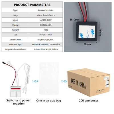 60W Dreifarbige LED Smart Single Key Touch Dimmer Schalter für benutzerdefinierte Badezimmerspiegel