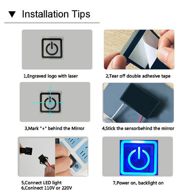 60W Dreifarbige LED Smart Single Key Touch Dimmer Schalter für benutzerdefinierte Badezimmerspiegel