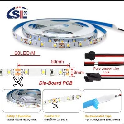 DC12V SMD2835 60D 8mm 1100-1200LM 12000K Ra70 Die-Cutting Board LED Lichtstreifen für intelligente Spiegel