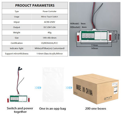 LED-Spiegeldefogger mit Zeit-Temperatur-Anzeige Touch-Sensor Schrittloser Dimmer-Schalter 5A 60W
