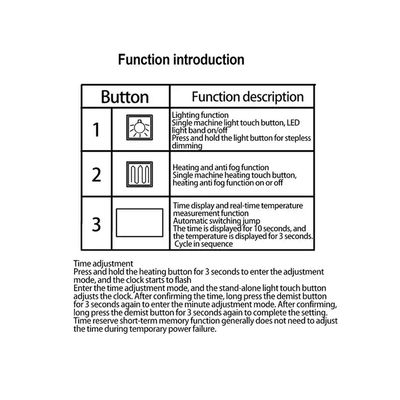 LED-Spiegeldefogger mit Zeit-Temperatur-Anzeige Touch-Sensor Schrittloser Dimmer-Schalter 5A 60W