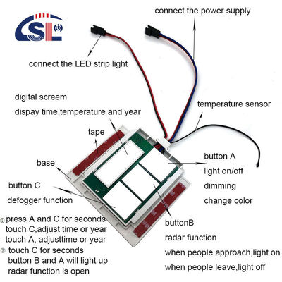DC12V 5A 60W Zeittemperatur Anzeige Defogger LED-Licht Spiegel Berührungssensor Schrittloser Dimmer-Schalter