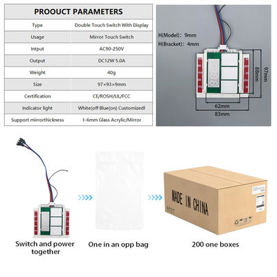 DC12V 5A 60W Zeittemperatur Anzeige Defogger LED-Licht Spiegel Berührungssensor Schrittloser Dimmer-Schalter