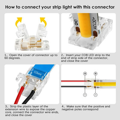 Wasserdichte IP20 COB LED-Streifenanschlüsse für 8 mm 10 mm Streifen-zu-Streifen L-förmige Kunststoffe