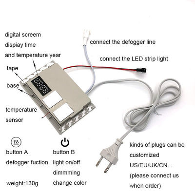 60W Mini Smart Mirror Touch LED Lichtschalter mit Defogger DC12V Zeit- und Temperaturanzeige