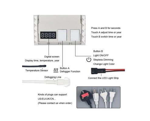 Einfarbige/Dreifarbige LED-Touchsensorsteuerung mit Zeit- und Temperaturanzeige 12W/24W/36W