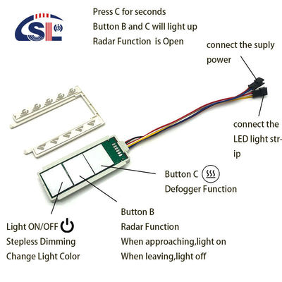 DC 12V 5A 60W Drei-Taste-Touch-Sensor-Schalter für integrierte Spiegel-Radar-Induktiv