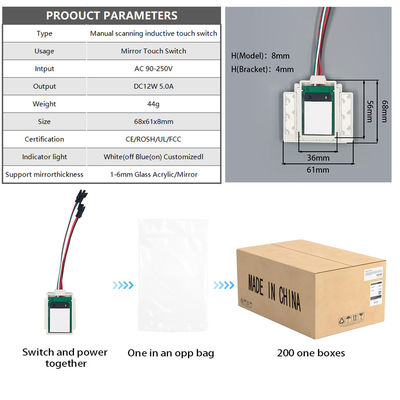 IP24-Sensor-Schalter für intelligente Spiegel manuell scannen 3-5cm Sensorbereich DC12V