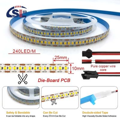24V Gleichspannung SMD2835 240D 10mm 12000K Ra80 Druckschneidebrett LED-Lichtstreifen für Spiegel
