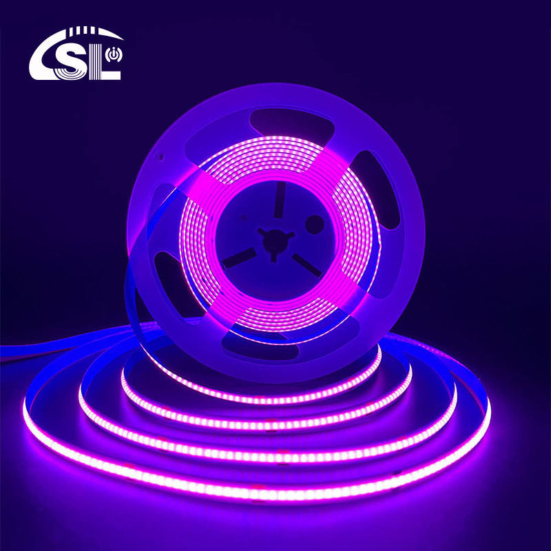 3000K Ra90 Hochdichte Flexible COB LED Streifenlicht 12V24V 320leds 8mm Breite Lila