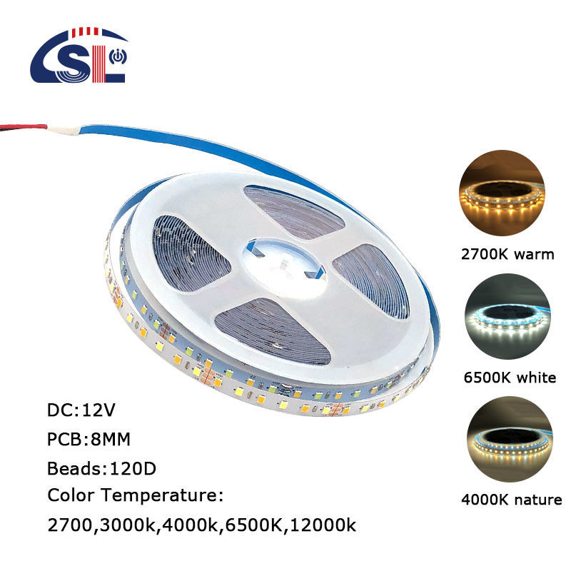 Hohe Helligkeit 12V 8mm 120LEDs SMD2835 Led Streifenlicht mit doppelseitigem CCT-Board