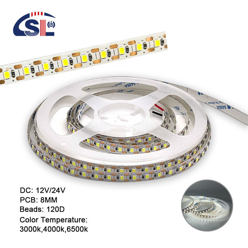 2200 lm hohe Helligkeit 2835 120 led/m LED-Streifen 8mm Breite 12V 24V Einfachlichtstreifen