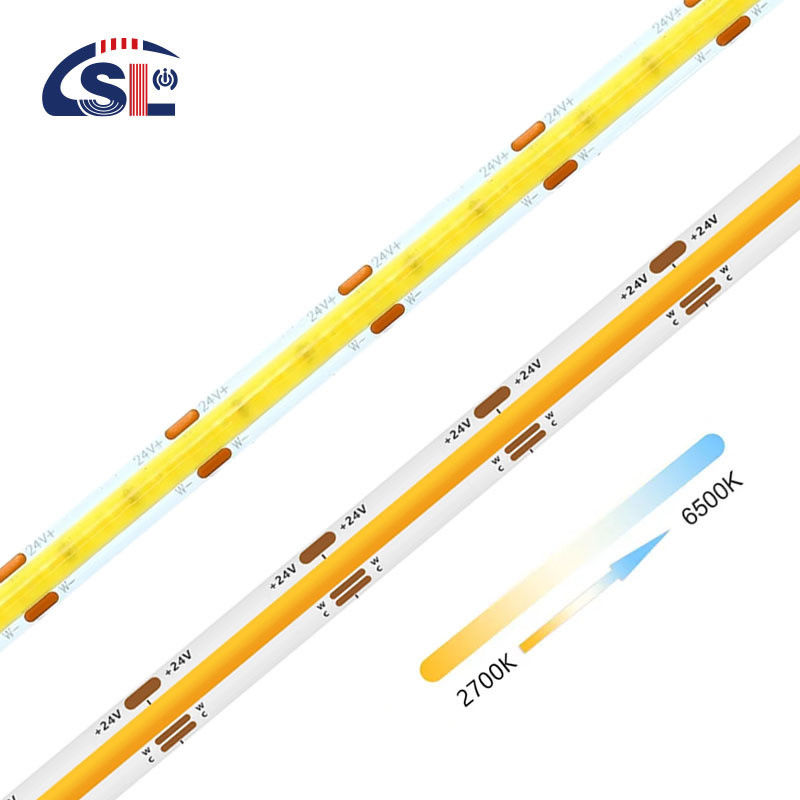 12V24V CCT Flexible Dual Color COB SMD2835 LED Streifenlicht 608leds 8mm 10mm 3000K-6500K