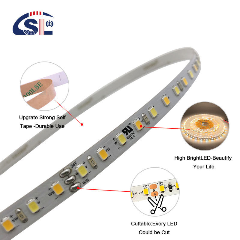 Niederspannung 3M Dual Color LED Streifenlicht 3000k 6500k 120 Led 12V 24V 8W für Spiegel