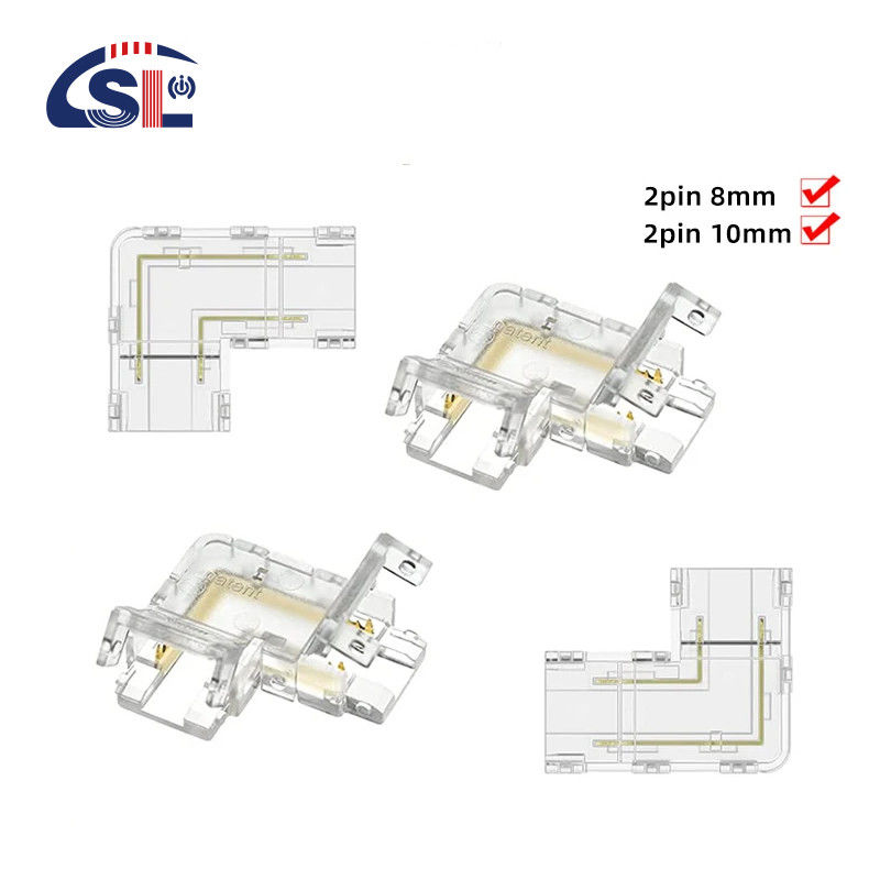 Transparent 2pin 8mm 10mm Kristallclip Draht L Typ COB LED Streifenanschluss L Form 90 Grad Winkelanschluss